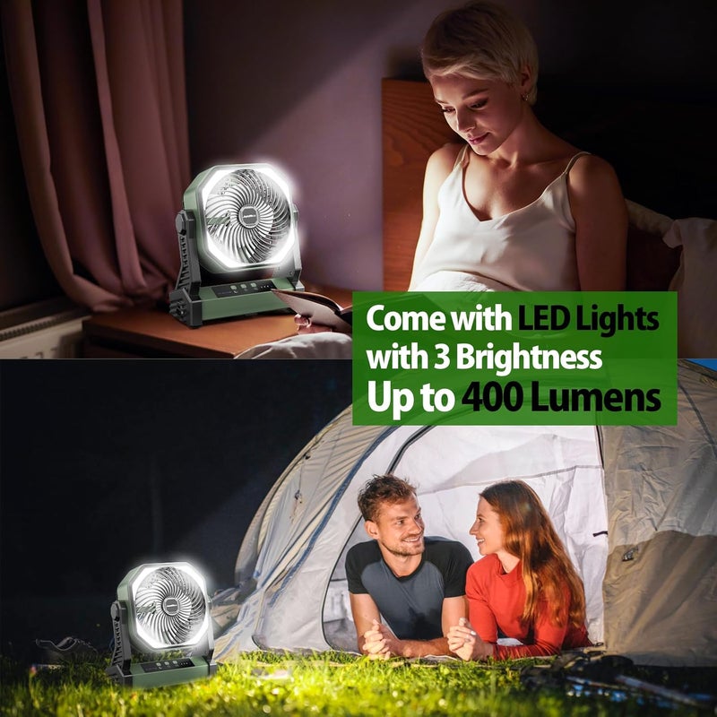 AddAcc 20000mAh Camping Fan, Rechargeable Battery Operated with 360° Rotatable Hook, 400 Lumes Light, 270° Pivot, 4 Speeds, 58Hrs Battery Powered Fan for Outdoor Tent Car Trip BBQ Hurricane Power Outages - Image 3